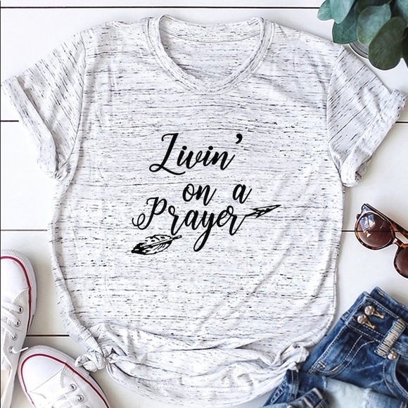 Tops - Livin on a prayer tee gray marled print